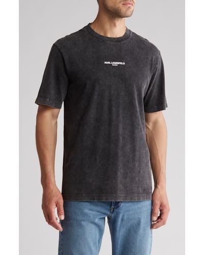Karl Lagerfeld Oversize Stonewash Cotton Graphic T-shirt - Black