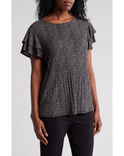 Adrianna Papell Printed Flutter Sleeve Top - Black
