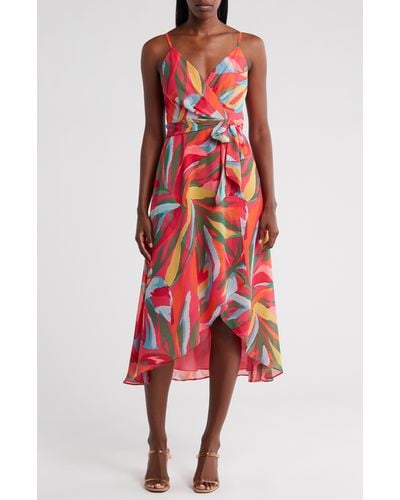 Vince Camuto Abstract Floral High-low Chiffon Dress - Red