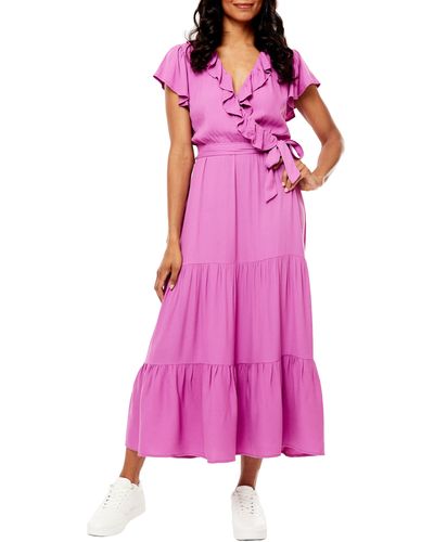 Love By Design Marylin Ruffle Crepe Maxi Dress - Pink