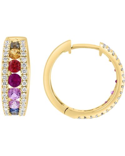 Effy 14k Gold Diamond & Rainbow Sapphire Huggie Hoop Earrings - Metallic