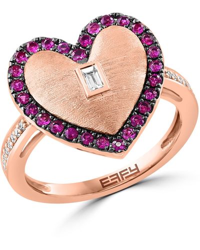 Effy 14k Rose Gold Diamond & Ruby Heart Ring - Pink