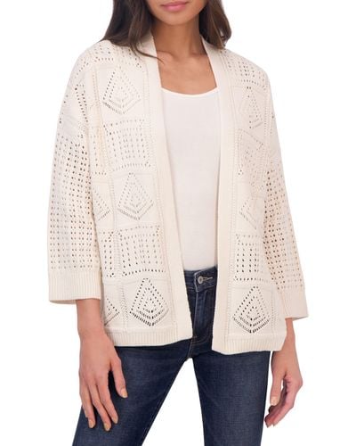 Lucky Brand Pointelle Stitch Open Cardigan - Natural