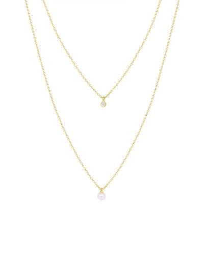 Ron Hami 14k Gold Bezel Diamond & Pearl Double Layer Necklace - White