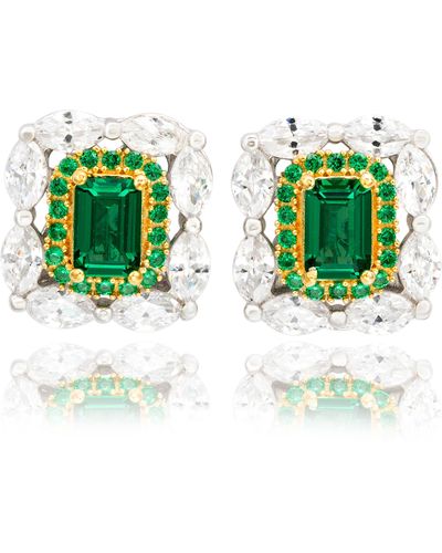 Suzy Levian Sterling Silver Emerald Cut Cz Stud Earrings - Green