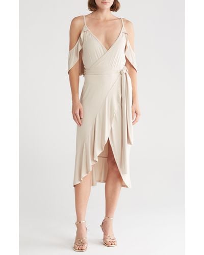 Go Couture Cold-shoulder Wrap Dress - Natural