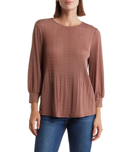 Adrianna Papell Three-quarter Sleeve Pleated Moss Crepe Top - Red