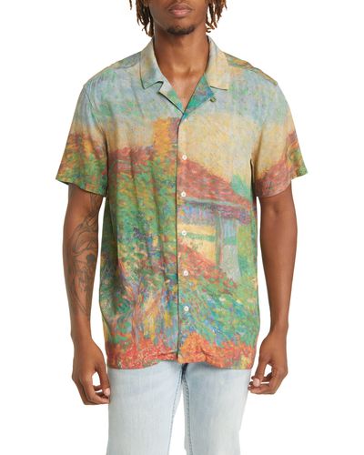 PacSun Painting Floral Short Sleeve Button-up Camp Shirt - Multicolor