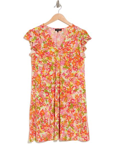 1.STATE Floral Ruffle Sleeve Minidress - Orange