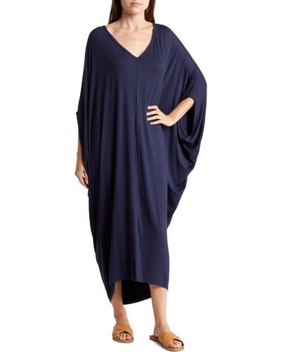 Go Couture Batwing Sleeve Caftan Dress - Blue