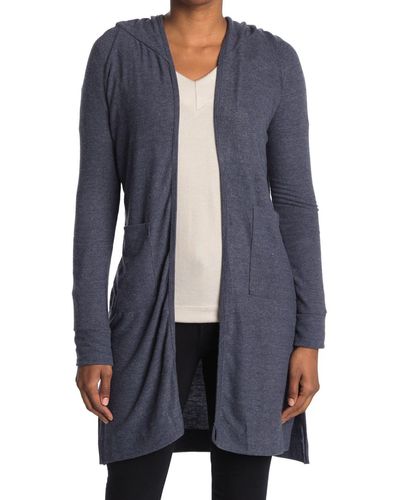 Go Couture Knit Hooded Duster - Blue