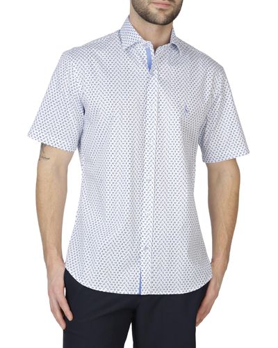 Tailorbyrd Geo Poplin Stretch Short Sleeve Shirt - White