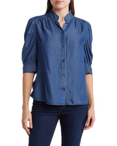 Rachel Roy Elbow Length Sleeve Boyfriend Button-up Shirt - Blue