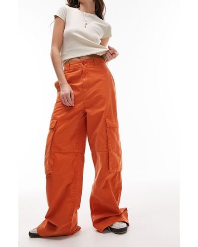 TOPSHOP High Waist Oversized Straight Leg Pocket Cargo Trouser - Orange