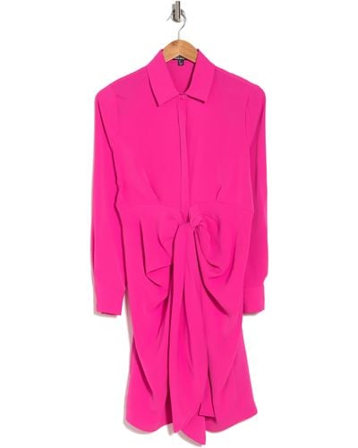 Nicole Miller Twist Front Long Sleeve Shirtdress - Pink