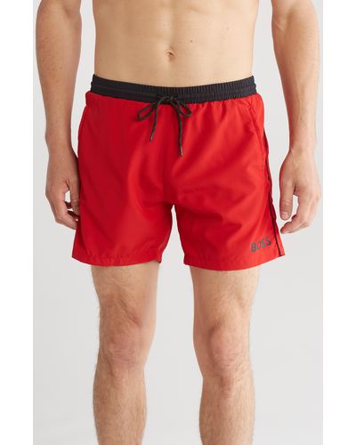 BOSS Starfish Recycled Polyester Swim Trunks - Red