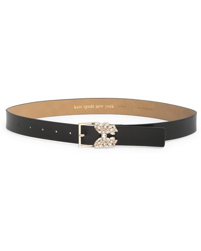 Kate Spade 32mm Rhinestone Flower Metal Buckle Belt - White