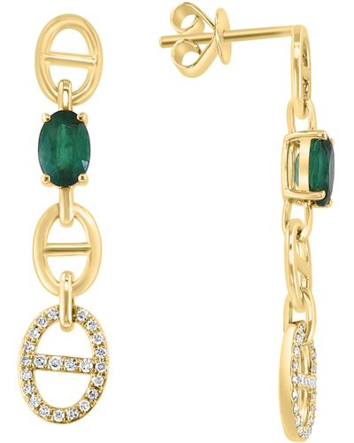 Effy 14k Gold Emerald & Diamond Pavé Mariner Link Drop Earrings - Metallic