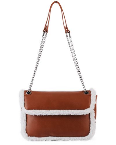 Most Wanted Usa Large Faux Shearling Lined Crossbody Bag In Tan At Nordstrom Rack - Brown