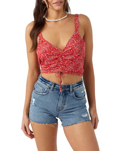 O'neill Sportswear Kiko Ditsy Floral Ruched Crop Tank - Red