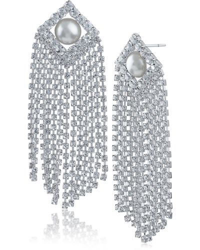 Jardin Imitation Pearl & Crystal Fringe Drop Earrings - White