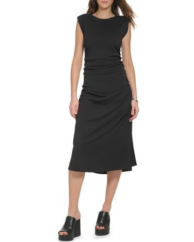 DKNY Ruched A-line Dress - Black