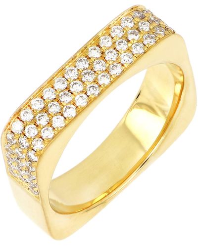 Bony Levy 18k Yellow Gold Pavé Diamond Square Ring - Metallic