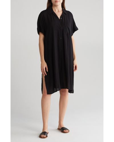 Nordstrom Everyday Button-down Beach Cover-up Tunic - Black