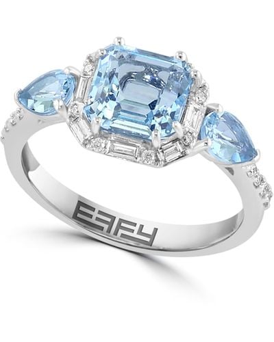 Effy 14k White Gold Aquamarine & Diamond Ring - Blue