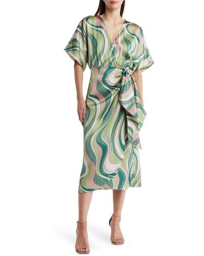 Lush Patterned Side Tie Maxi Dress - Green