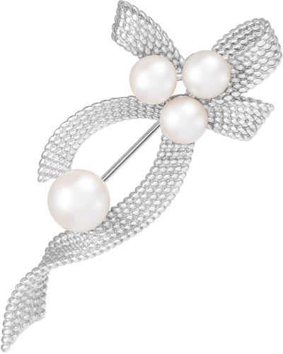 Splendid Rhodium Plated Sterling Silver 8-8.5mm Cultured Freshwater Pearl Brooch - White