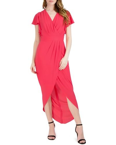 Donna Ricco Ruffle Sleeve Tulip Hem Dress - Red