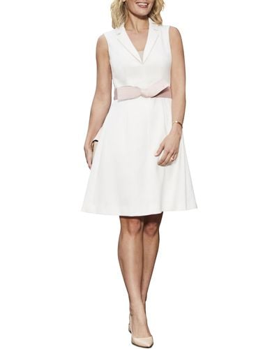 Harper Rose Belted Crepe A-line Dress - White