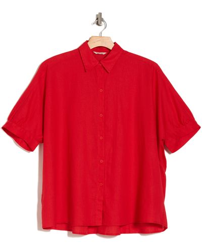 Max Studio Oversize Linen Blend Button-up Shirt - Red