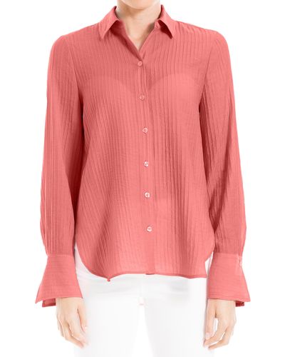 Max Studio Textured Stripe Button-up Shirt - Pink