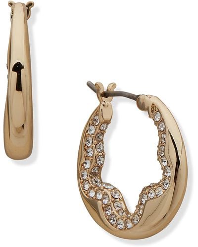 DKNY Pavé Crystal Wavy Hoop Earrings - Metallic