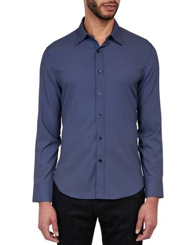 Con.struct Slim Fit Microdot 4-way Stretch Performance Button-up Shirt - Blue