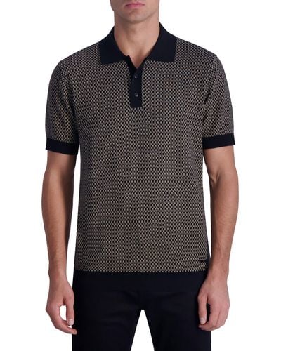 Karl Lagerfeld Geometric Jacquard Polo Sweater - Black