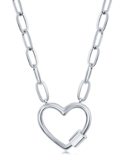 Simona Sterling Silver Heart Carabiner Paperclip Necklace - Blue