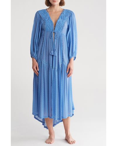 Free People Lace Clip Dot Robe - Blue
