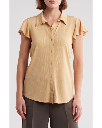 Adrianna Papell Flutter Sleeve Button-up Shirt - Natural