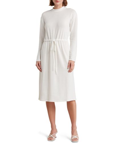 Go Couture Long Sleeve Drawstring Waist Dress - White