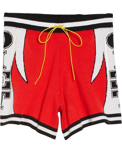 DIET STARTS MONDAY Intarsia Logo Knit Drawstring Shorts - Red