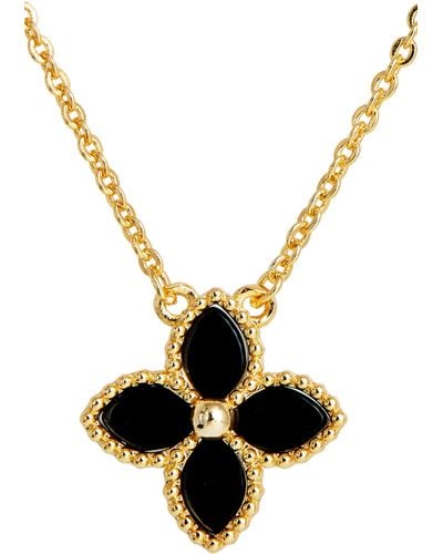 Savvy Cie Jewels Yellow Gold Vermeil Onyx Flower Pendant Necklace - Black