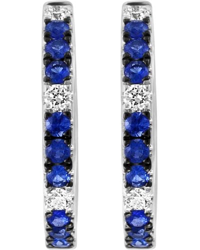 Effy 14k White Gold Diamond & Sapphire Huggie Hoop Earrings - Blue