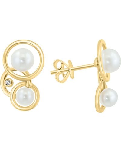 Effy 14k Gold Diamond & Freshwater Pearl Stud Earrings - Metallic