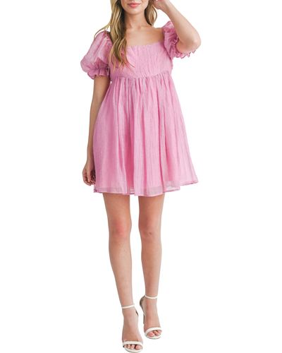 Lush Puff Sleeve Babydoll Dress - Pink