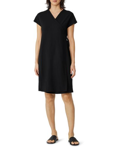 Eileen Fisher Short Sleeve Stretch Jersey Wrap Dress - Black