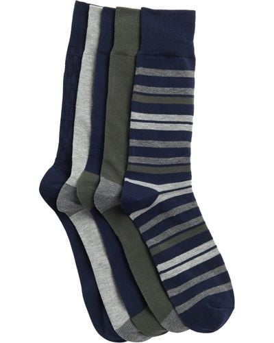 Nordstrom 5-pack Assorted Texture Stripe Crew Socks - Blue