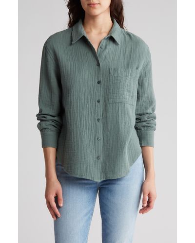 Caslon Relaxed Cotton Gauze Button-up Shirt - Green